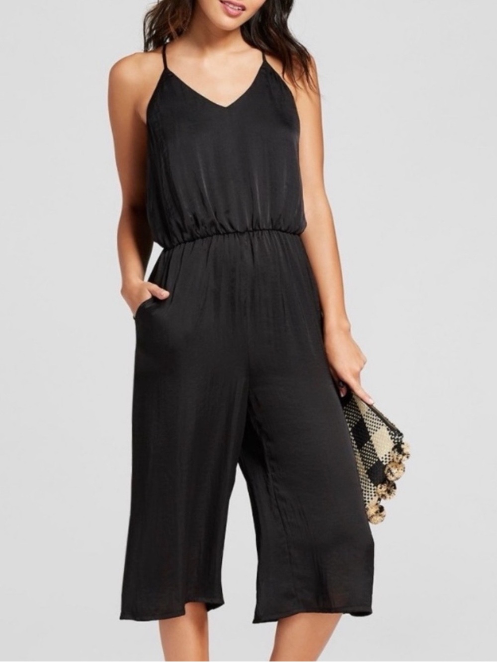 Women's Black Sleeveless Cropped Jumpsuit